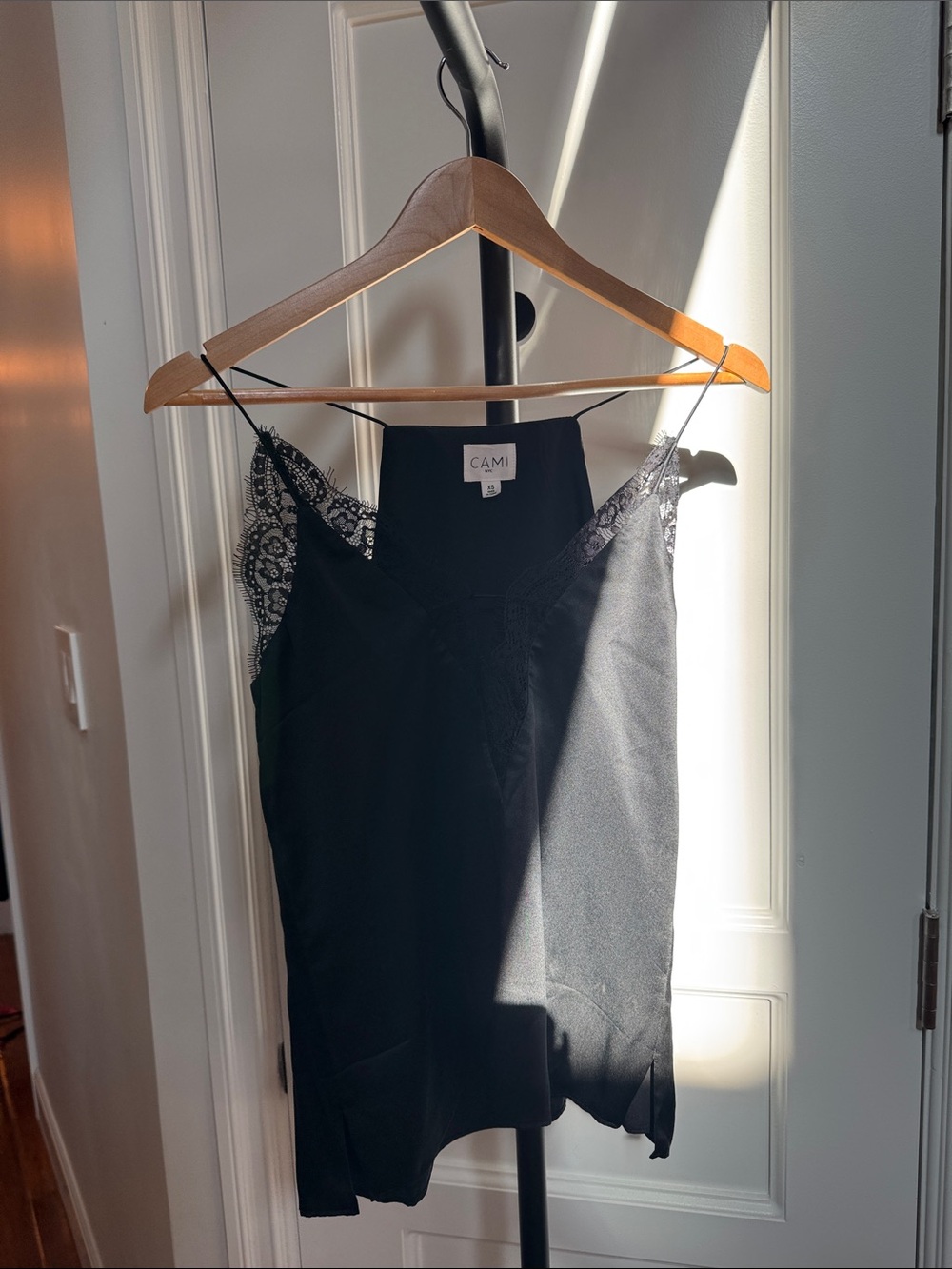 Cami NYC Black Lace-Trim Silk Cami